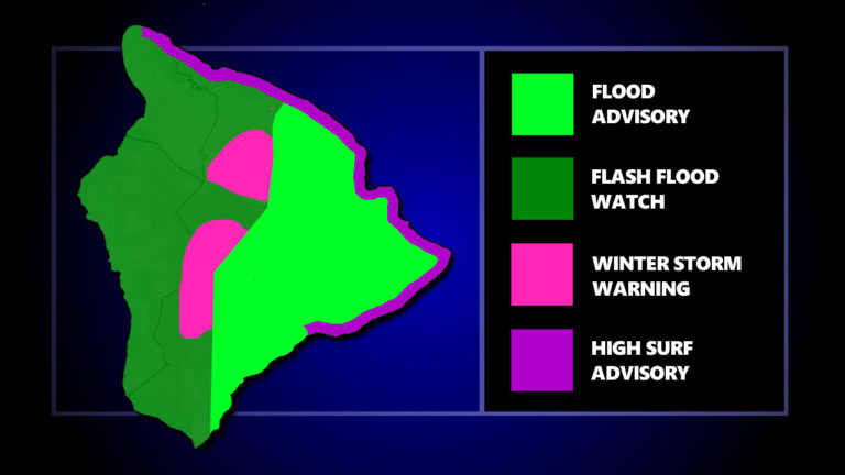 Flood Advisory For East Hawaii, Winter Storm Warning For Summits