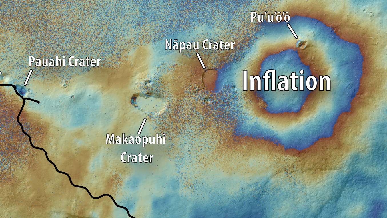 Satellite image shows inflation in the Kīlauea East Rift Zone